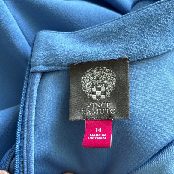 Womens Size 14 Vince Camuto Blue Tie Neck Short Sleeve Sheath Dress - Picture 2 of 11